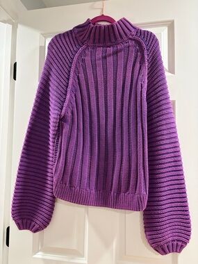 Free People Purple Ribbed Turtleneck Sweater